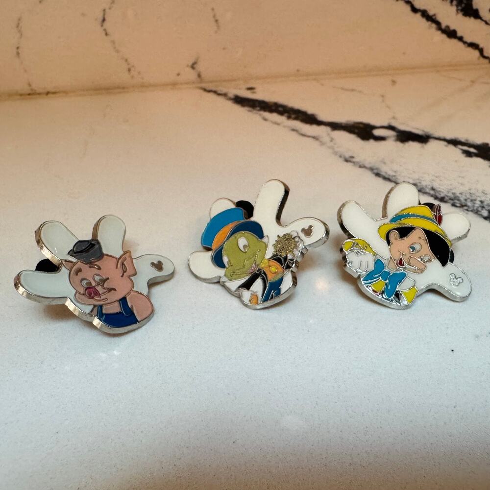 Disney Hidden Mickey Pin Lot Pinocchio Jiminy Cricket Practical Pig